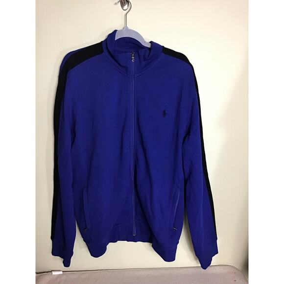 Ralph Lauren Polo Mens Mock Neck Zip up Sweat Jacket Sz. XL Blue/Black EUC - Picture 2 of 11